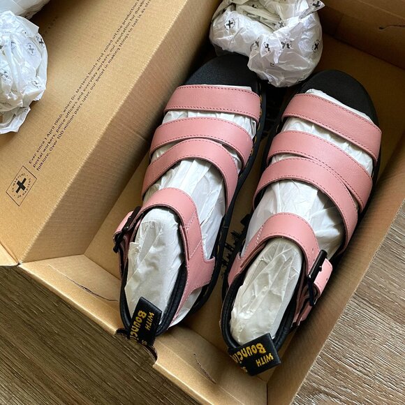 Dr. Martens Shoes - Dr. Martens - Blaire Women's Pisa Leather Strap Sandals - Peach/Beige Size 6